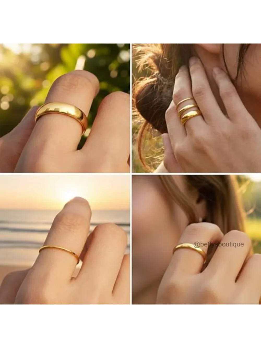 Gold Plated Stainless Steel Stackable Wedding Band Ring Set for Men Women